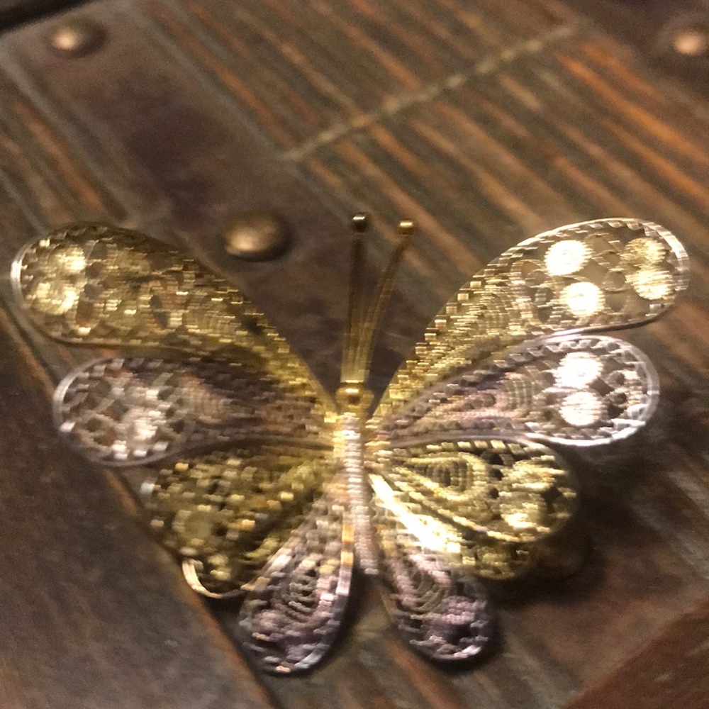 Gold purple & pink butterfly broach